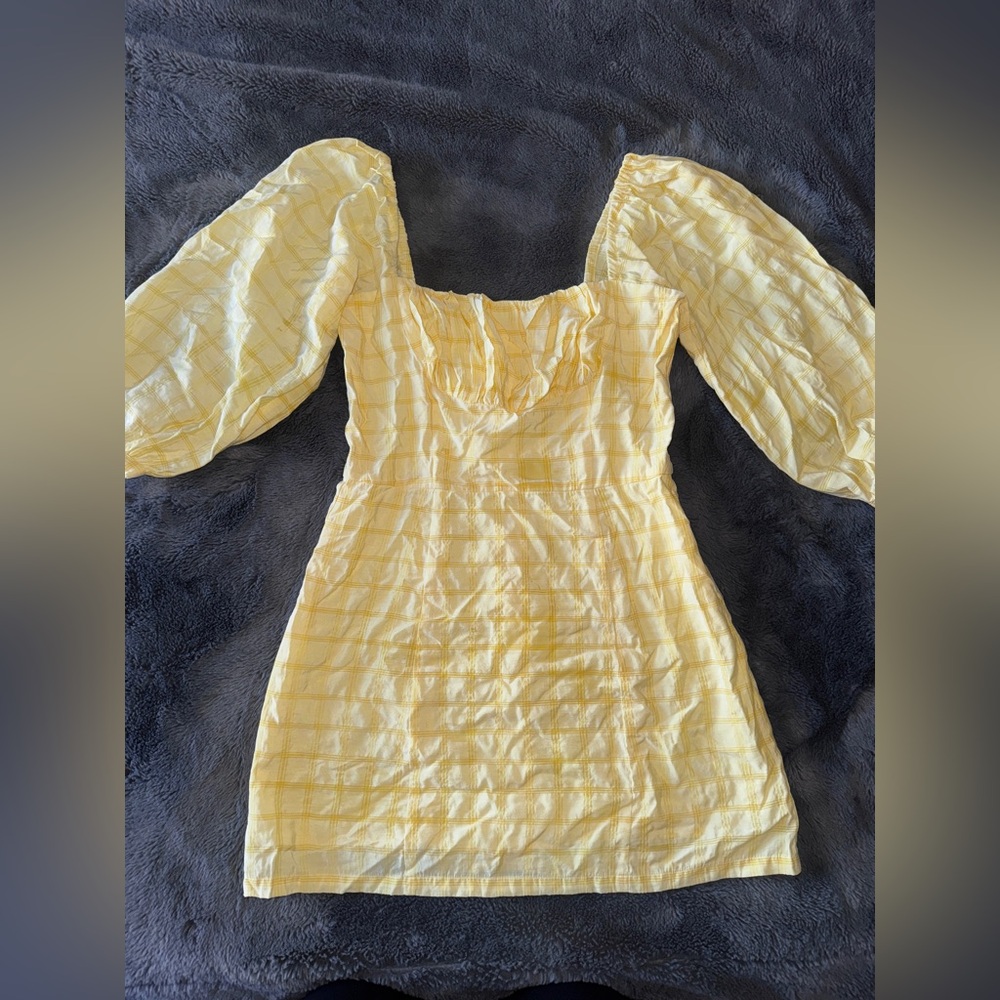 Capulet butter yellow mini dress with puff sleeves small